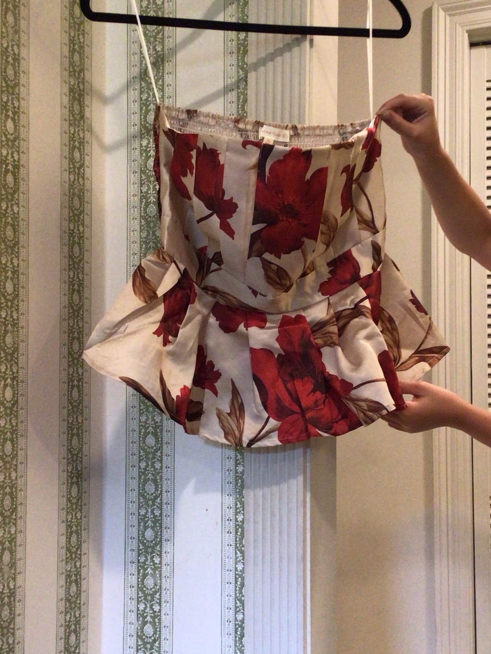 Floral Peplum Strapless Top in White and Red